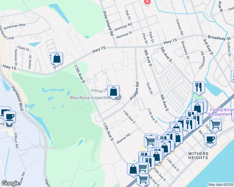 map of restaurants, bars, coffee shops, grocery stores, and more near 865 Pinner Place in Myrtle Beach