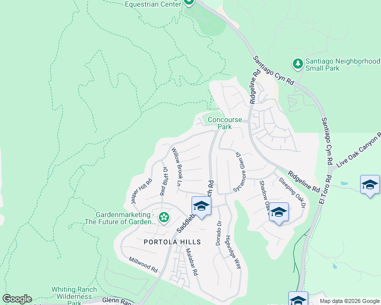 map of restaurants, bars, coffee shops, grocery stores, and more near 28552 Camelback Road in Trabuco Canyon