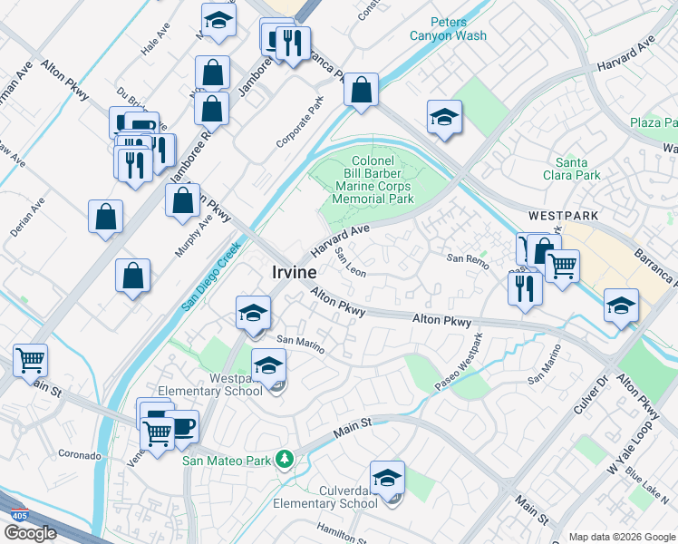 map of restaurants, bars, coffee shops, grocery stores, and more near 137 San Leon in Irvine