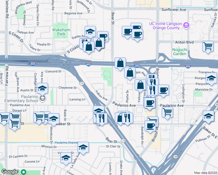 map of restaurants, bars, coffee shops, grocery stores, and more near 872 Liard Place in Costa Mesa