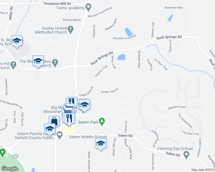 map of restaurants, bars, coffee shops, grocery stores, and more near 5359 Cedar Rock Drive in Lithonia