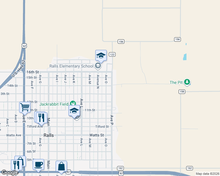 map of restaurants, bars, coffee shops, grocery stores, and more near 1301-1399 Avenue O in Ralls