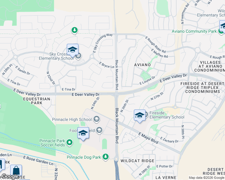map of restaurants, bars, coffee shops, grocery stores, and more near 3605 East Deer Valley Drive in Phoenix