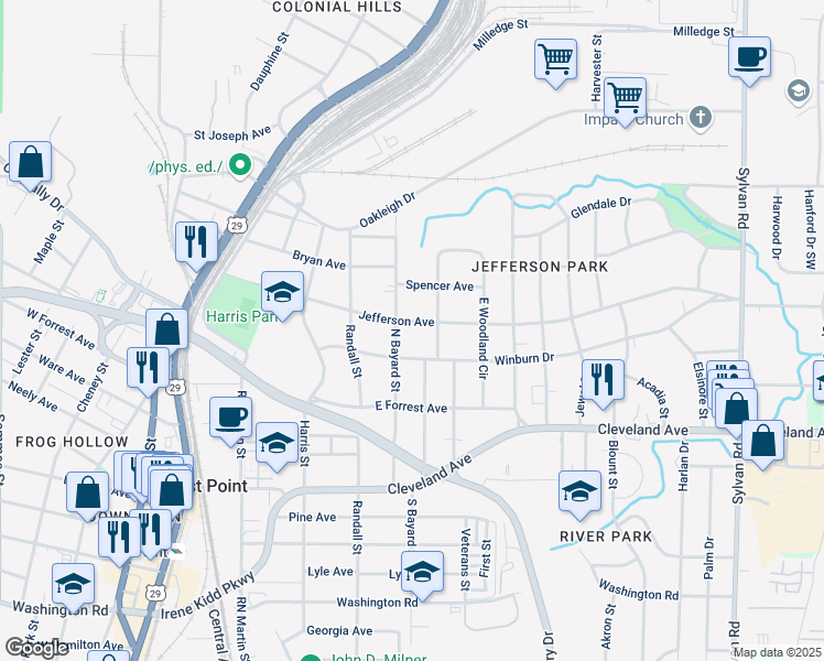 map of restaurants, bars, coffee shops, grocery stores, and more near 1317 Winburn Drive in East Point
