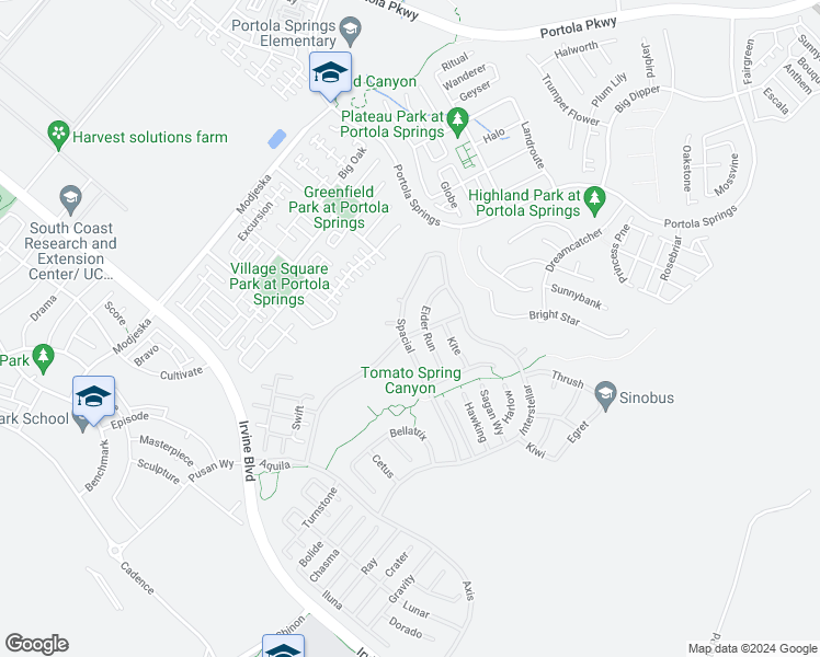 map of restaurants, bars, coffee shops, grocery stores, and more near 93 Spacial in Irvine