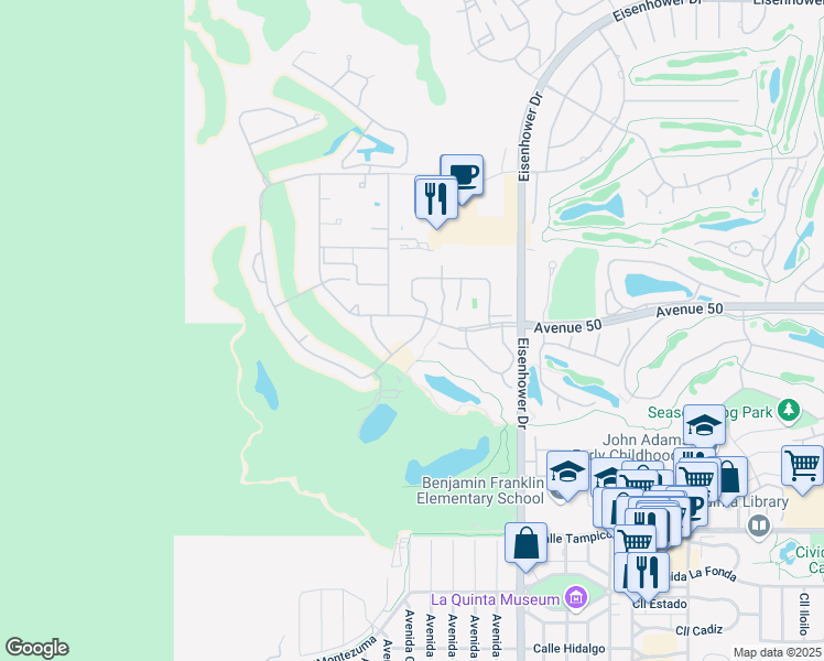 map of restaurants, bars, coffee shops, grocery stores, and more near 49961 Avenue Vista Bonita in La Quinta
