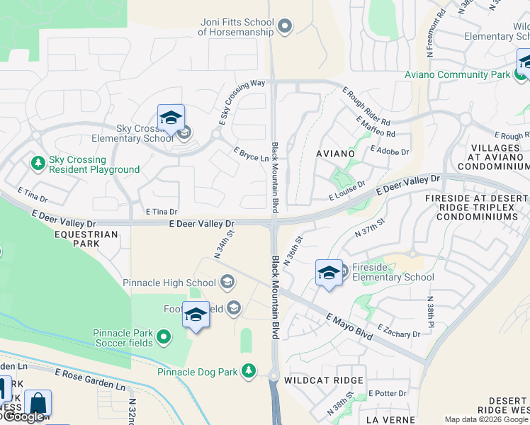 map of restaurants, bars, coffee shops, grocery stores, and more near 3605 East Deer Valley Drive in Phoenix