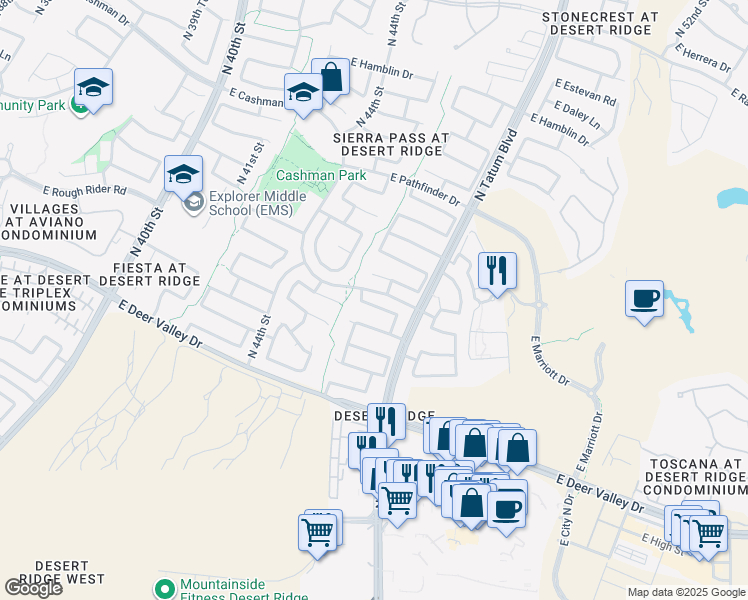 map of restaurants, bars, coffee shops, grocery stores, and more near 4628 East Melinda Lane in Phoenix