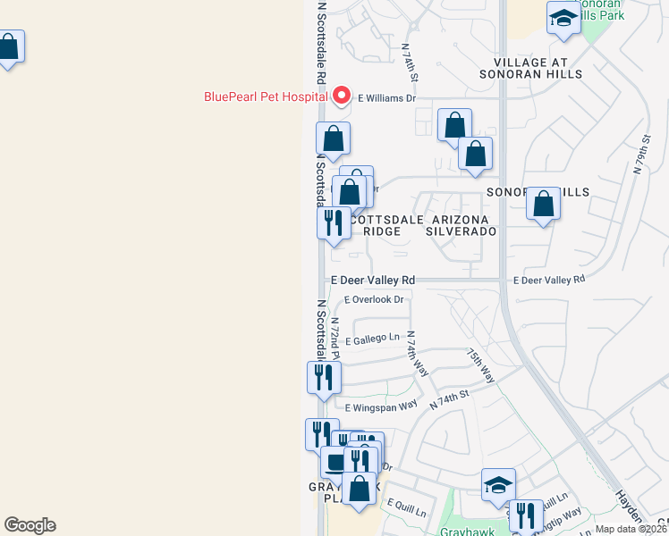 map of restaurants, bars, coffee shops, grocery stores, and more near 21803 North Scottsdale Road in Scottsdale