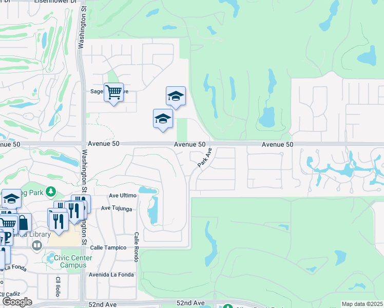 map of restaurants, bars, coffee shops, grocery stores, and more near 78975 River Rock Road in La Quinta