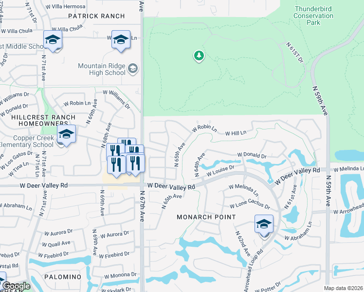 map of restaurants, bars, coffee shops, grocery stores, and more near 22361 North 65th Avenue in Glendale