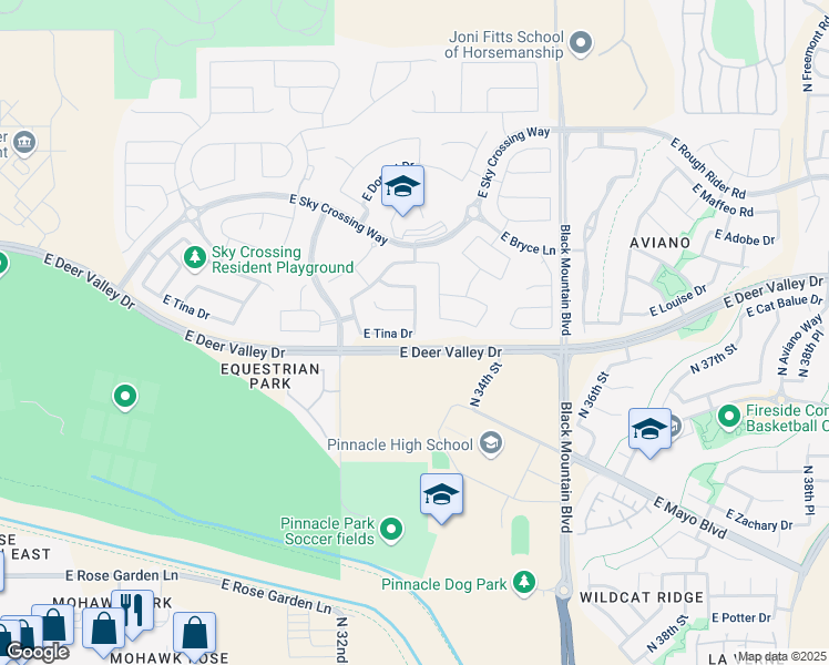 map of restaurants, bars, coffee shops, grocery stores, and more near 2936 East Tina Drive in Phoenix