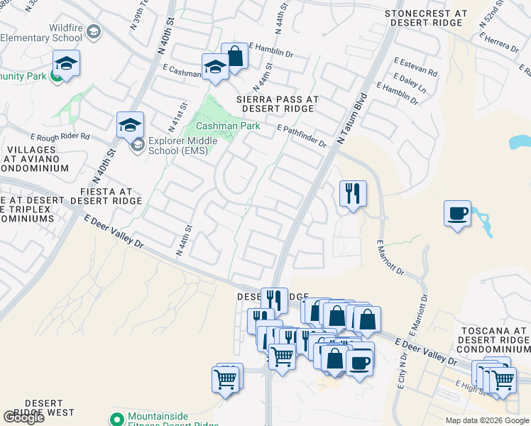 map of restaurants, bars, coffee shops, grocery stores, and more near 4628 East Melinda Lane in Phoenix