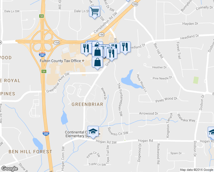 map of restaurants, bars, coffee shops, grocery stores, and more near 2552 Black Forest Trail Southwest in Atlanta