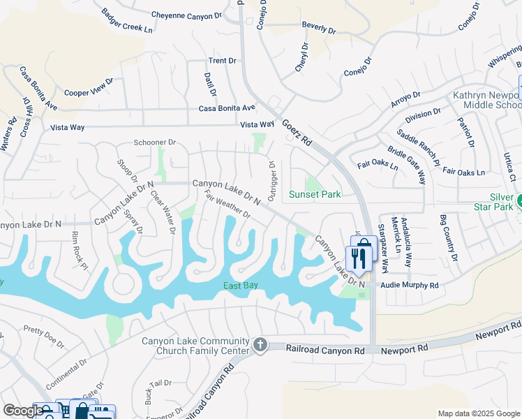 map of restaurants, bars, coffee shops, grocery stores, and more near 23935 Canyon Lake Drive North in Canyon Lake