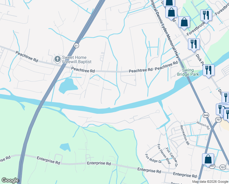map of restaurants, bars, coffee shops, grocery stores, and more near 4730 Zeddie Lane in Myrtle Beach