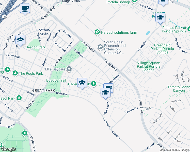 map of restaurants, bars, coffee shops, grocery stores, and more near 125 Measure in Irvine