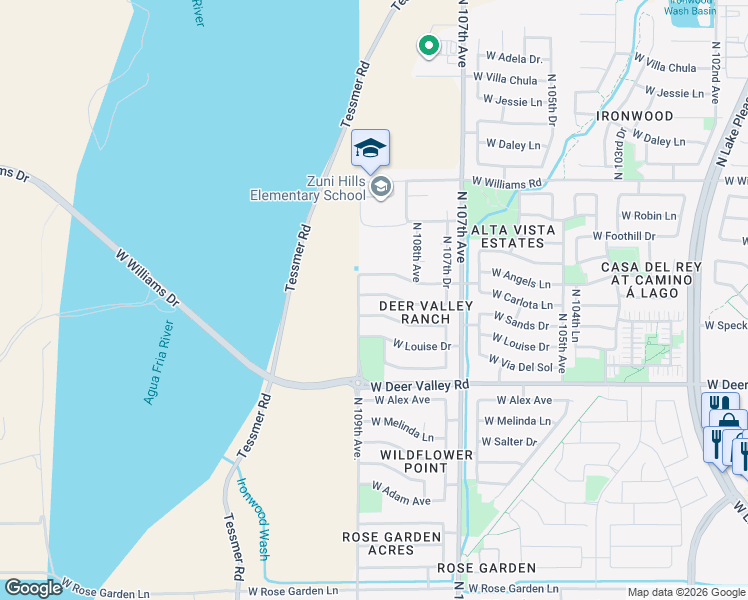 map of restaurants, bars, coffee shops, grocery stores, and more near 10865 West Carlota Lane in Sun City