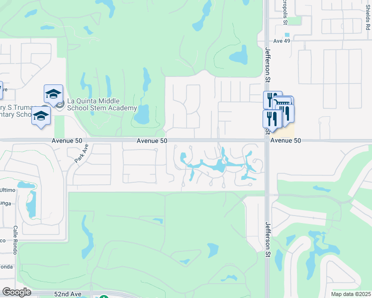 map of restaurants, bars, coffee shops, grocery stores, and more near 50055 Vía Puente in La Quinta