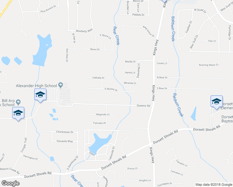 map of restaurants, bars, coffee shops, grocery stores, and more near 6242 South Skyline Drive in Douglasville