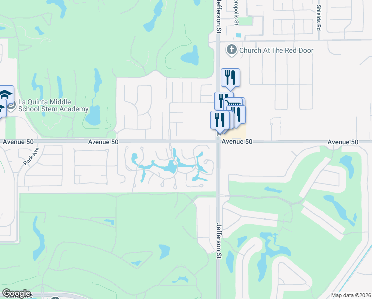 map of restaurants, bars, coffee shops, grocery stores, and more near 50050 Camino Privado in La Quinta