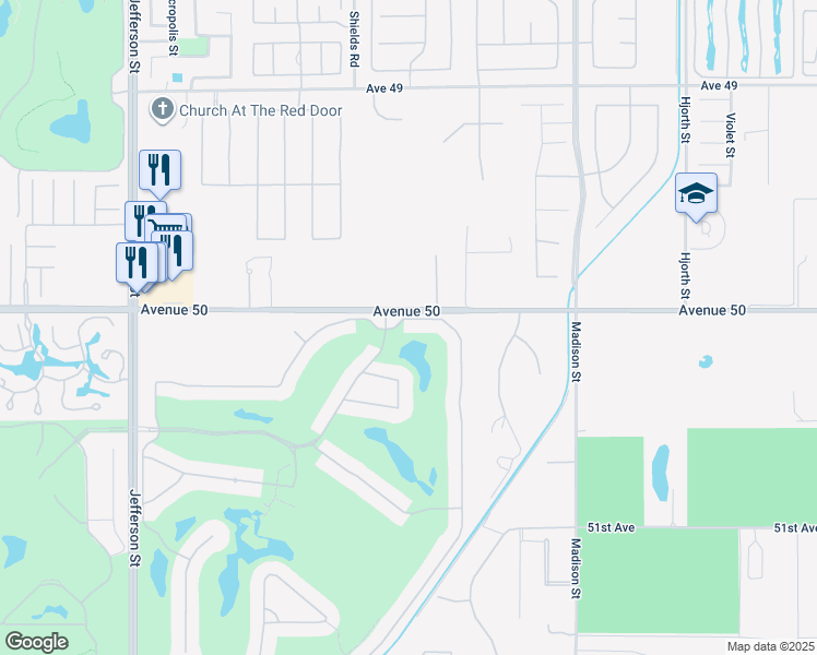 map of restaurants, bars, coffee shops, grocery stores, and more near 50025 El Dorado Drive in La Quinta