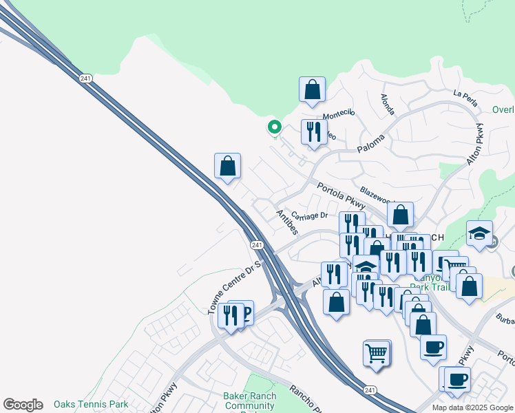 map of restaurants, bars, coffee shops, grocery stores, and more near 105 Antibedes in Lake Forest