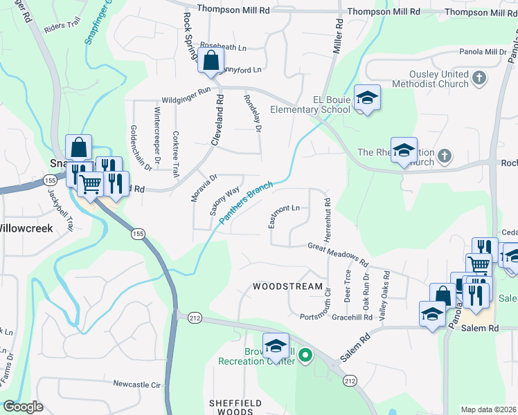 map of restaurants, bars, coffee shops, grocery stores, and more near 3328 Herrenhut Road in Stonecrest