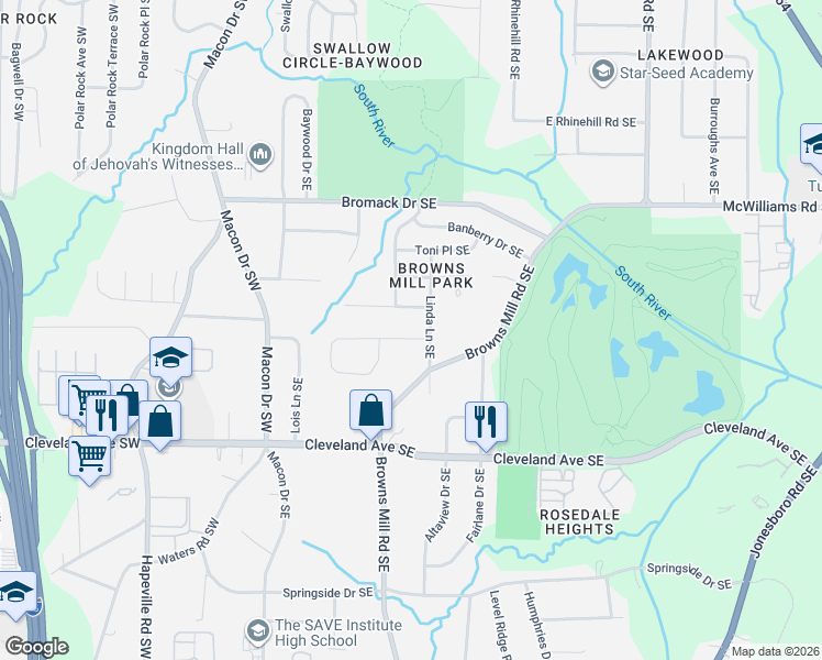 map of restaurants, bars, coffee shops, grocery stores, and more near in Atlanta