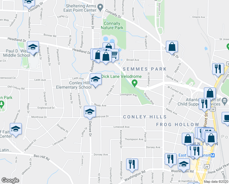 map of restaurants, bars, coffee shops, grocery stores, and more near 2011 Lexington Avenue in East Point