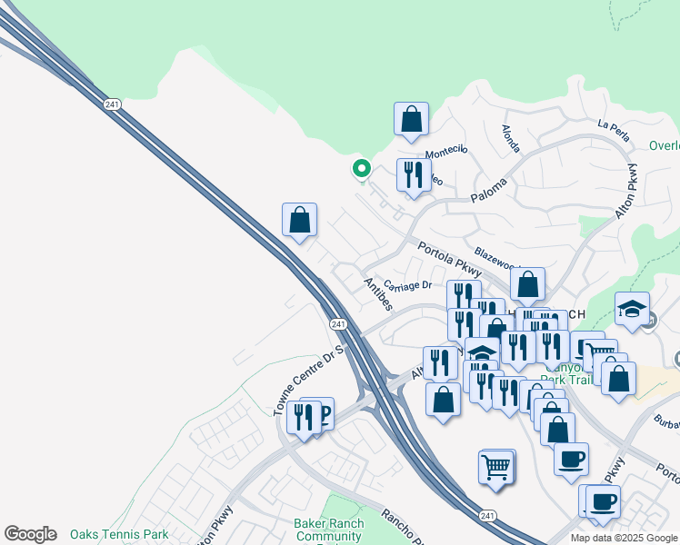 map of restaurants, bars, coffee shops, grocery stores, and more near 64 Rue Fontaine in Lake Forest