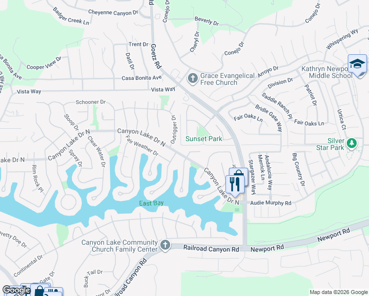 map of restaurants, bars, coffee shops, grocery stores, and more near 30037 White Wake Drive in Canyon Lake