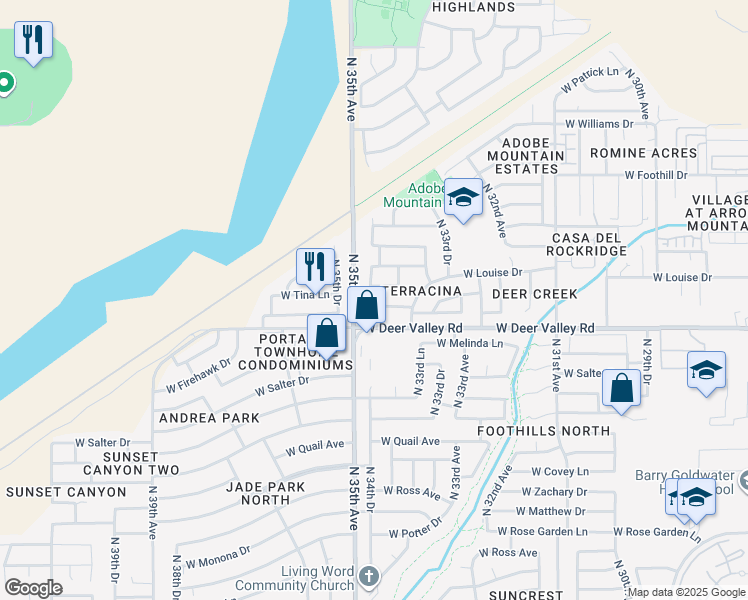 map of restaurants, bars, coffee shops, grocery stores, and more near 3444 West Via Del Sol Drive in Phoenix