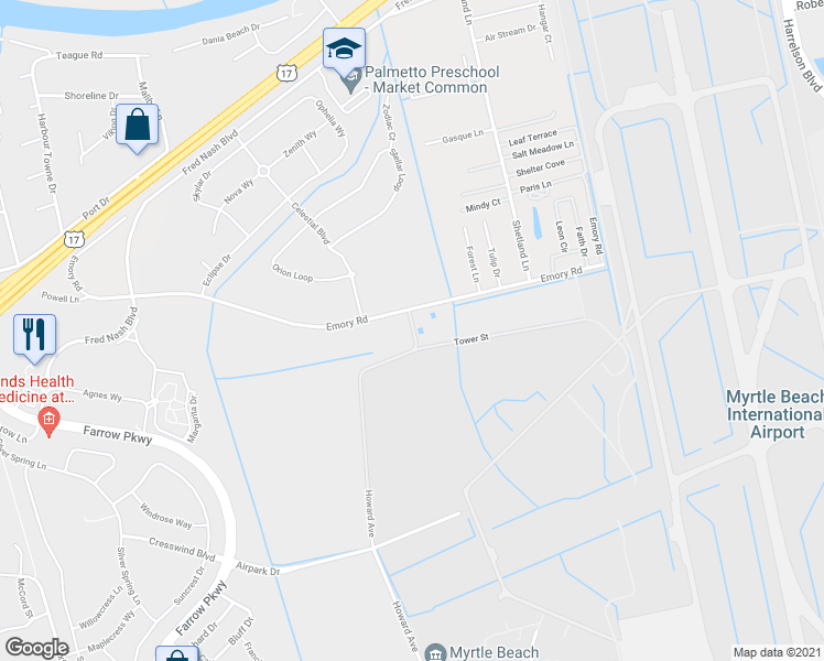 map of restaurants, bars, coffee shops, grocery stores, and more near 1089 Howard Parkway in Myrtle Beach
