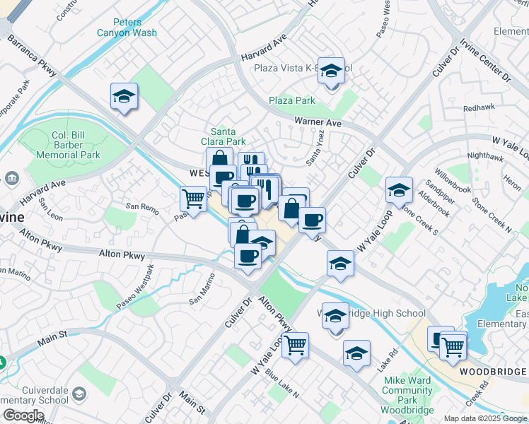 map of restaurants, bars, coffee shops, grocery stores, and more near 3972 Barranca Parkway in Irvine