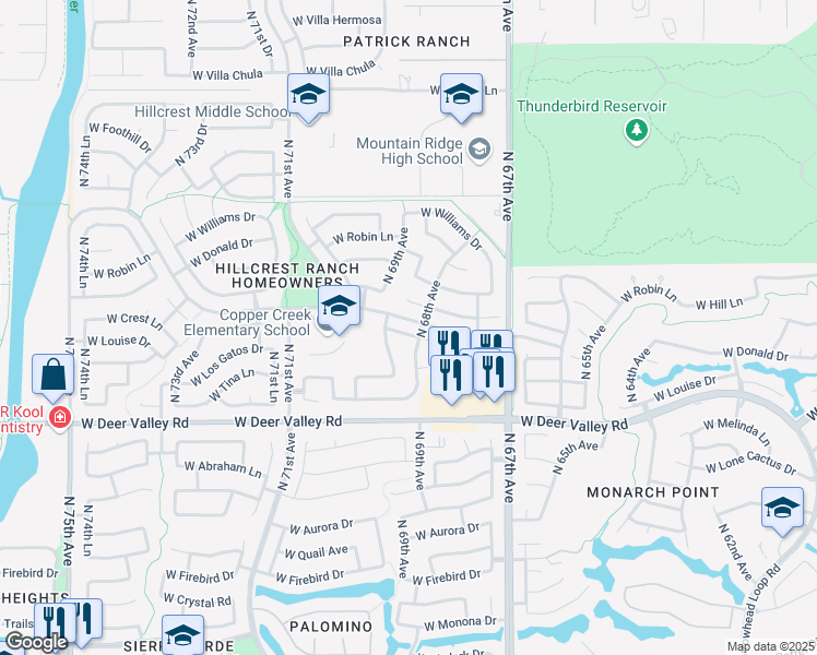 map of restaurants, bars, coffee shops, grocery stores, and more near 6818 West Louise Drive in Glendale