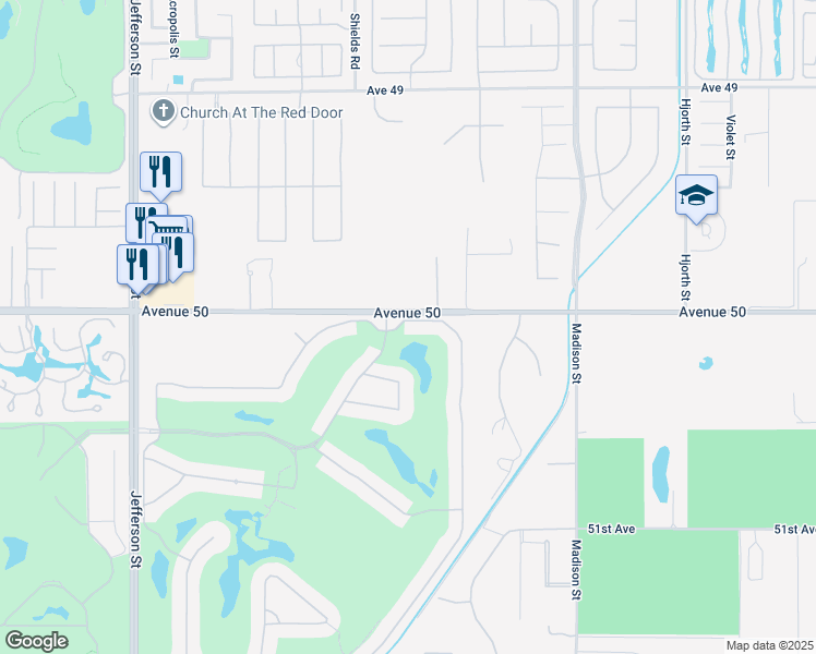 map of restaurants, bars, coffee shops, grocery stores, and more near 50025 El Dorado Drive in La Quinta
