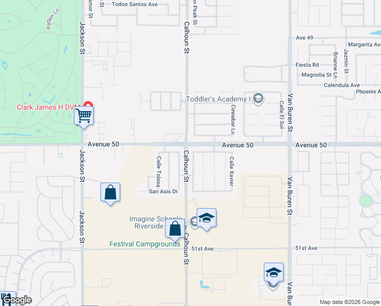 map of restaurants, bars, coffee shops, grocery stores, and more near 50007 Calle Frontera in Coachella