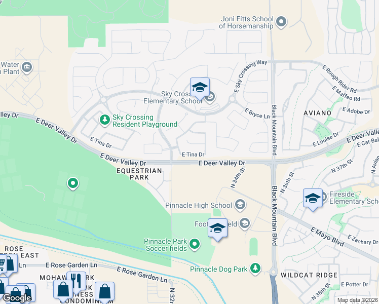 map of restaurants, bars, coffee shops, grocery stores, and more near 3253 East Louise Drive in Phoenix