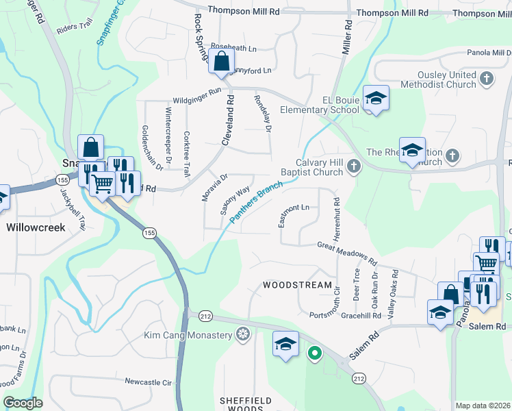 map of restaurants, bars, coffee shops, grocery stores, and more near 3328 Herrenhut Road in Stonecrest