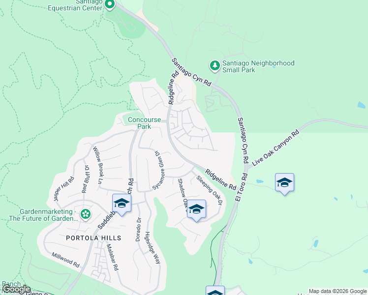 map of restaurants, bars, coffee shops, grocery stores, and more near 19036 Canyon Cove Drive in Trabuco Canyon