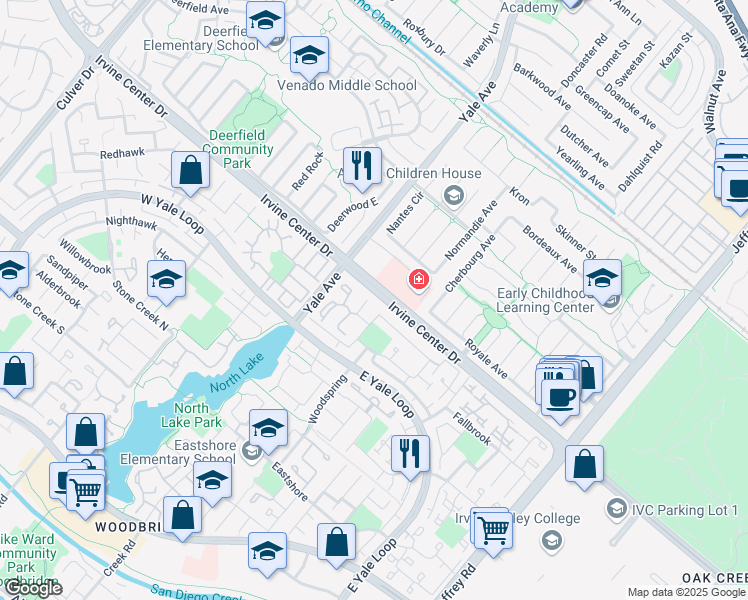 map of restaurants, bars, coffee shops, grocery stores, and more near 18 Brookdale in Irvine