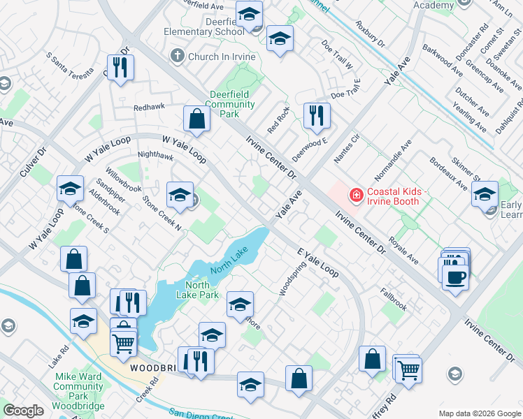 map of restaurants, bars, coffee shops, grocery stores, and more near 6 Clove Blossom in Irvine