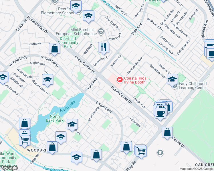 map of restaurants, bars, coffee shops, grocery stores, and more near 18 Brookdale in Irvine