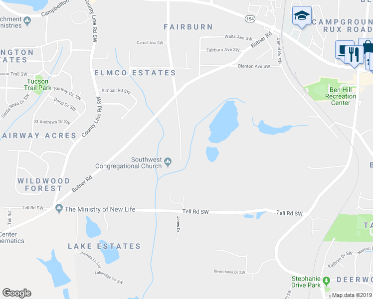 map of restaurants, bars, coffee shops, grocery stores, and more near 2534 Niskey Lake Road Southwest in Atlanta