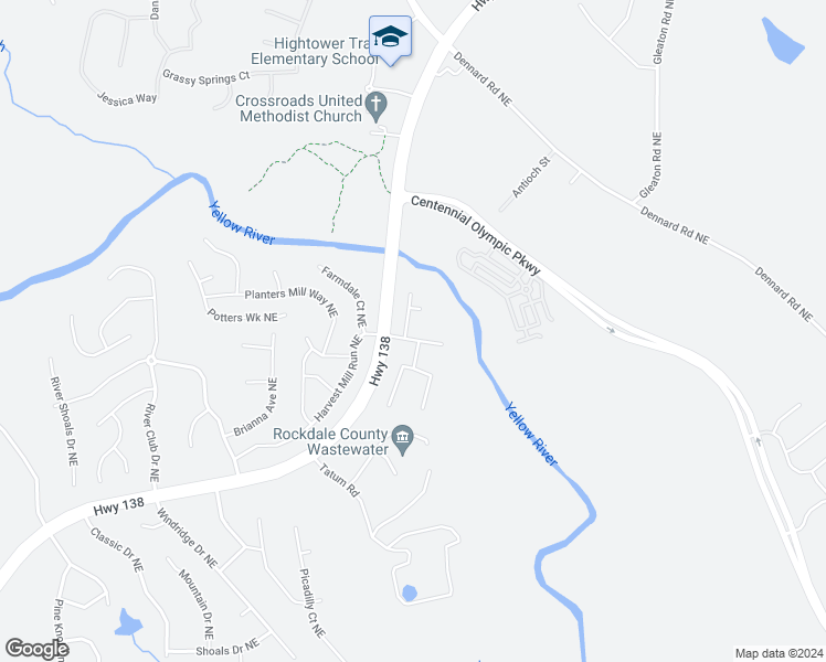 map of restaurants, bars, coffee shops, grocery stores, and more near 2600 Shore Wood Court Northeast in Conyers