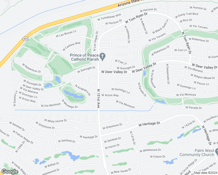 map of restaurants, bars, coffee shops, grocery stores, and more near 14818 West Domingo Lane in Sun City West