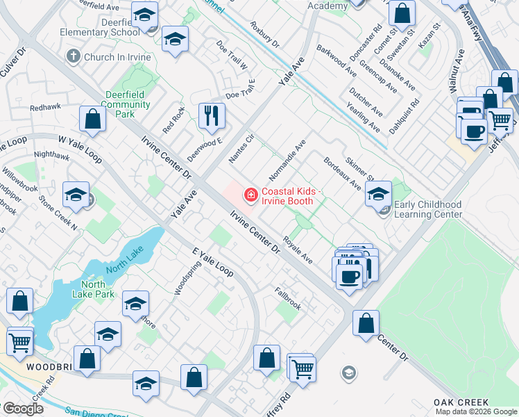 map of restaurants, bars, coffee shops, grocery stores, and more near 4982 Rochelle Avenue in Irvine