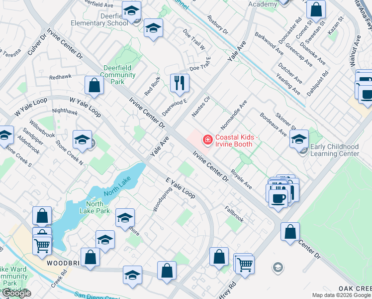 map of restaurants, bars, coffee shops, grocery stores, and more near 14 Firebird in Irvine