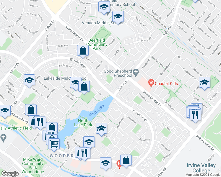 map of restaurants, bars, coffee shops, grocery stores, and more near 6 Clove Blossom in Irvine